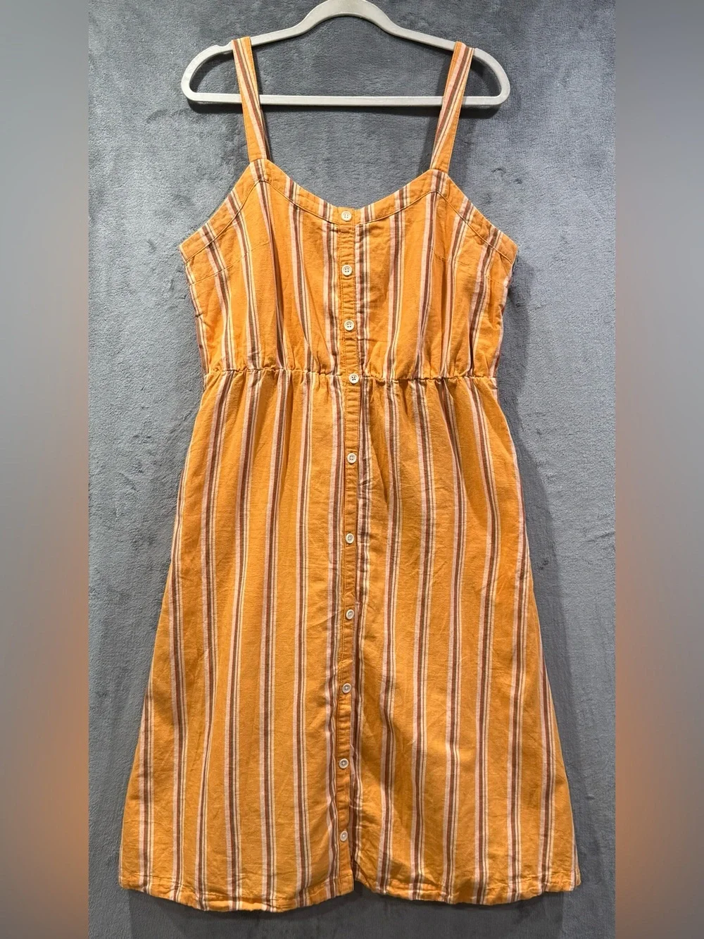 Pact Women's Canopy Linen Blend Button-Front Dress Size XL Orange Striped Boho